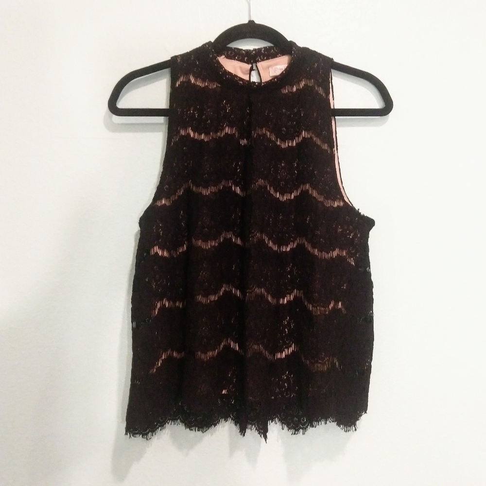 Love, Fire Black Lace Sleeveless Blouse Size L